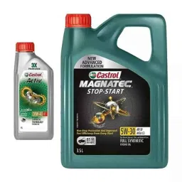 Castrol Magnatec Stop-Start 5W-30 Full Synthetic Engine Oil 3-5 L &a; Activ 4T 20W-40 Engine Oil for Bikes 1 L Combo Of 2, CAS-GFLGIK-4