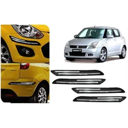 Auto Pearl 4 Pcs PVC &a; Rubber Black Double Chrome Linning Bumper Corner Moulding Set for Maruti Suzuki Swift Type 1-43