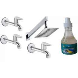Senkiddpro Fusion 3 Pcs Stainless Steel Long Body Tap with 6x6 inch Slim Overhead Shower &a; Tap Cleaner Combo-image-92