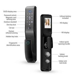 Golens X31 Premium 4200mAh Black Smart Door Lock with Camera, Wi-Fi, Fingerprint, Mobile App, PIN, RFID Card &a; Manual Key Access image 2