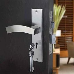 Saze 8 inch Stainless Steel Matt Finish Silver Key Plate Mortise Door Lock Pull Handle Set, LB-10002-image-71