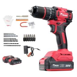 ENON 1450rpm 20V 1.5Ah Red &a; Black Cordless Impact Drill, XE-BL2012-20
