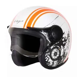 Vega Old School ABS White Orange Open Face Helmet, Size: Medium-picture-27