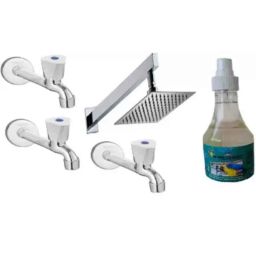 Senkiddpro Triangle 3 Pcs Stainless Steel Long Body Tap with 6x6 inch Slim Overhead Shower &a; Tap Cleaner Combo-image-38