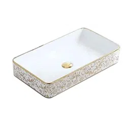 Bassino Art 60x35x11cm Ceramic Gold &a; White Wash Basin, BTT-1214-F-image-56