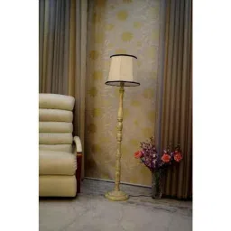 Tucasa White Mango Wood Floor Lamp with Off White &a; Black Polycotton Shade, WF-142-image-29