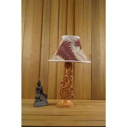Tucasa Mango Wood Orange Carving Table Lamp with 12 inch Polysilk Maroon Beige Conical Shade, WL-104-3