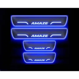 Car Accessories Hub 4 Pcs Acrylic Black Sill Scuff Plate Set with Blue LED for Honda Amaze Type-1 Old-image-32