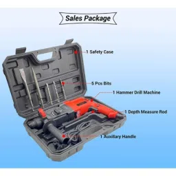 Hillgrove 1200W 26mm Red Hammer Drill Machine with 5 Bits &a; Carry Case, HG0085 image 5