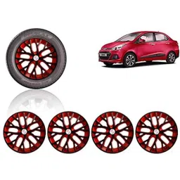 Auto Pearl 4 Pcs 14 inch ABS Black &a; Red Press Type Fitting Car Wheel Cover Set for Hyundai Xcent-10