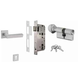 Dorset ML Series Nero 70mm Stainless Steel Silver Chrome Finish Door Handle Lock Set with Knob &a; Key (Pack of 3)-image-94