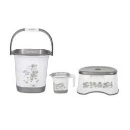 Joyo Super Deluxe 3 Pcs 25L Plastic Grey Square Bucket, 1100ml Mug &a; Medium Bath Stool Set with Lasaani 1000ml Water Bottle-picture-16