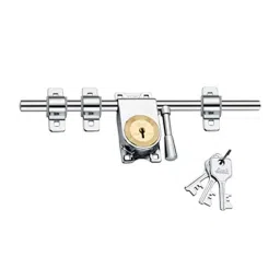 Link 14 inch Steel Silver Lock with Brass Lever &a; 3 Keys-picture-17