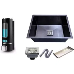 Spazio 24x18x10 inch Stainless Steel Black Matt Finish Kitchen Sink with Single Bowl Waste Coupling, Waste Pipe, Drain Basket &a; Liquid Soap Dispenser-picture-1