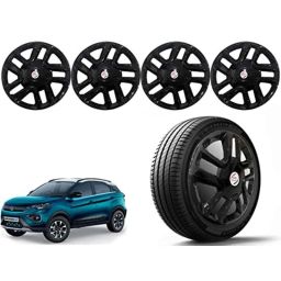Auto Pearl 4 Pcs 16 inch Polypropylene Silver &a; Black Press Type Car Wheel Cover Set with Retention Ring for Tata Nexon Ev 2020, 16WC_Black_Brezza_Nexon EV2020-picture-33