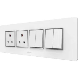Goldmedal 4 Pcs Air Aura 10A 1M Switch, 2 Pcs 10A Socket &a; White Cover Plate Set, A78MC2-19