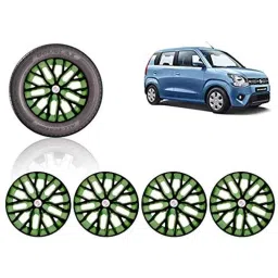 Auto Pearl 4 Pcs 14 inch ABS Black &a; Green Press Type Fitting Car Wheel Cover Set for Maruti Suzuki Wagon R 2019-29