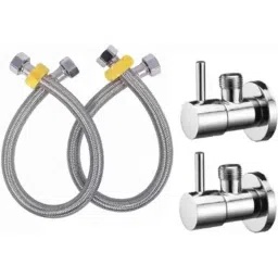 Neelkund Tubro Stainless Steel Silver Chrome Plated Angle Valve with Hose Pipe (Pack of 2)-picture-8