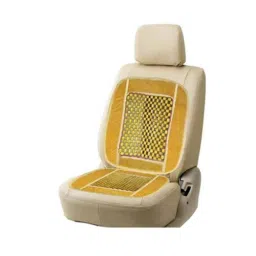 Auto Pearl PU &a; Wooden Beads Beige Rectangular Car Seat Cushion with Velvet Border for Honda Accord image 3