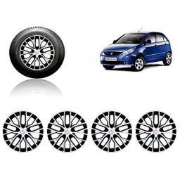 Auto Pearl 4 Pcs 14 inch ABS Silver &a; Black Press Type Fitting Car Wheel Cover Set for Tata Vista-image-44