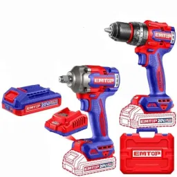 EMTOP 20V Brushless Cordless Impact Drill &a;Impact Wrench Combo, ECKL20275-11