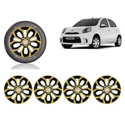 Auto Pearl 4 Pcs 13 inch Black &a; Golden ABS Press Type Hubcap Wheel Cover Set with Retention Ring for Nissan MicraActive-image-86