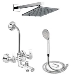 Gold Bell Siya Brass Silver Chrome Finish 3 in 1 Wall Mixer Set with 6x6 inch Over Shower &a; 15 inch Arm, BR3IN1G113-image-13
