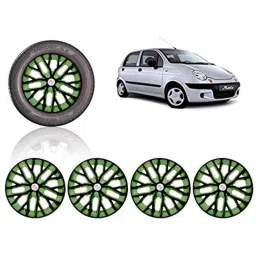 Auto Pearl 4 Pcs 13 inch ABS Black &a; Green Press Type Fitting Car Wheel Cover Set for Daewoo Matiz-image-37