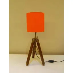 Tucasa Mango Wood Brown Tripod Table Lamp with Polycotton Orange Shade, P-56-image-77