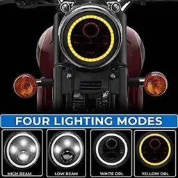 Meenu Arts World 7 Inch 6 LED Headlight Dual Color DRL Ring Universal for All Royal Enfield Models, Mahindra Thar Jeep (White and Amber, Single Unit) H-11-84