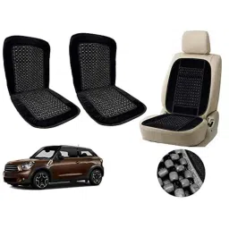 Auto Pearl PU, Velvet &a; Wooden Beads Black Rectangular Seat Cushion for Mini Paceman (Pack of 2 )-image-57