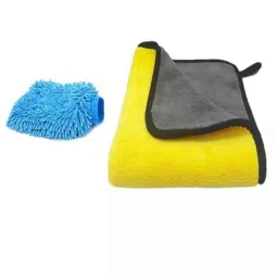 Winberg Blue/Yellow Car Cleaning Duster, Towel+Gloves (Pack of 2)-picture-8