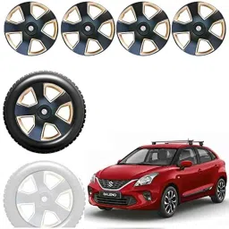 Auto Pearl 4 Pcs 15 inch Black &a; Golden ABS Press Type Hubcap Wheel Cover Set with Retention Ring for Maruti Suzuki Baleno2020-image-7