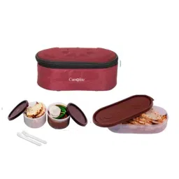 Carrolite 650ml Maroon &a; Brown Plastic Lunchbox, Brown_P-28 (Pack of 3)-image-47