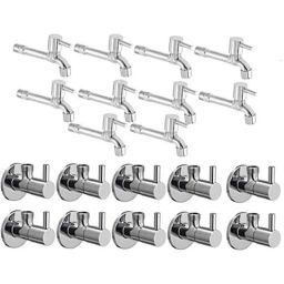 Zesta Turbo 20 Pcs Stainless Steel Chrome Finish Long Body Bib Cock &a; Angle Cock Set with Wall Flange-picture-3