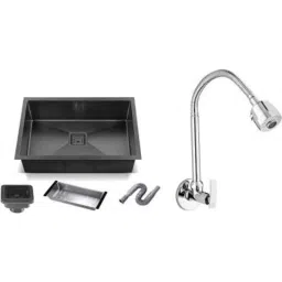 Zesta 24x18x10 inch Stainless Steel 304 Matt Finish Black Handmade Kitchen Sink with Silver Flexible Sink Tap by Moglix-image-73
