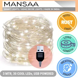 mansaa 30 LEDs 3.05 m White Steady String Rice Lights image 2
