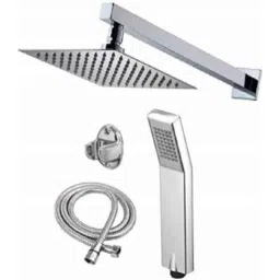 Gold Bell 6x6 inch Brass Silver Wall Mounted Chrome Finish Health Faucet Set with Overhead Rain Shower-image-27