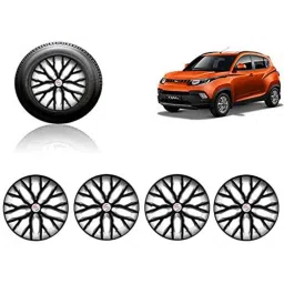 Auto Pearl 4 Pcs 14 inch ABS Black &a; Silver Press Type Fitting Car Wheel Cover Set for Mahindra Kuv 100-image-32
