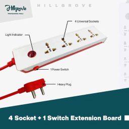 Hillgrove HGCM303M2 10A 4 Socket 1 Switch White Power Extension Board with Non-Contact Voltage Tester, HGCM573 image 2