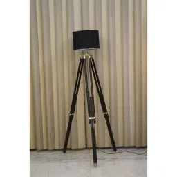 Tucasa Mango Wood Black Tripod Floor Lamp with Polycotton Black Shade, P-98-picture-16
