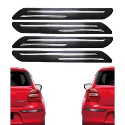 SureStrive 4 Pcs Rubber Black Bumper Guard Set with Double Chrome Line for Hyundai Venue Type-2, BLACKRUBBER_BP_50-7