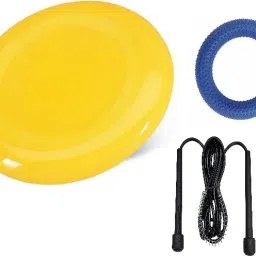 Yellow Color Flying Disc || Blue Dotted Tennikoit Ring || Black Skipping Rope || Plastic, Rubber Sports Frisbee-14