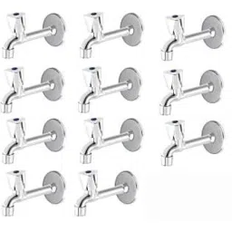 Spazio Smartbuy Stainless Steel Chrome Finish Trio Collection Long Body Bib Cock with Foam Flow Water Wall Flange (Pack of 11)-picture-0