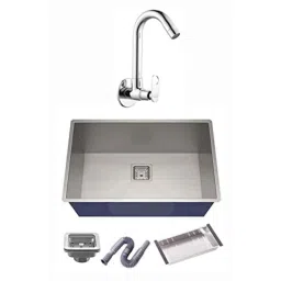 Spazio 24x18x10 inch Stainless Steel Silver Matt Finish Single Bowl Kitchen Sink with Prime Brass Sink Cock Tap, Waste Coupling, Waste Pipe &a; Basket-picture-3