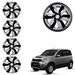 Auto Pearl 4 Pcs 15 inch ABS Black &a; Grey Idtech Reverse Car Hubcap Wheel Cover with Retention Ring Set for NuvoSport-image-76