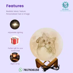 3d mind Personalized Moon Lamp| Custom Gift(Non Rechargeable) Table Lamp, 7 Colour Table Lamp image 3