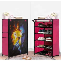 Urban Choice 5 Shelves Metal Frame Pink Unique Joker Print Modular Shoe Rack with 100 GSM Fabric-image-19