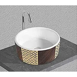Uken (Mega-306) Imported Luxury European Style Designing Bathroom Sink/Wash Basin/Table Top (Mega-306) White,Brown-image-9