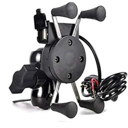 AOW Bike X-Grip Mobile Phone Holder with USB Charger (Mirror Fitting) Universal for All Bikes T-26-22